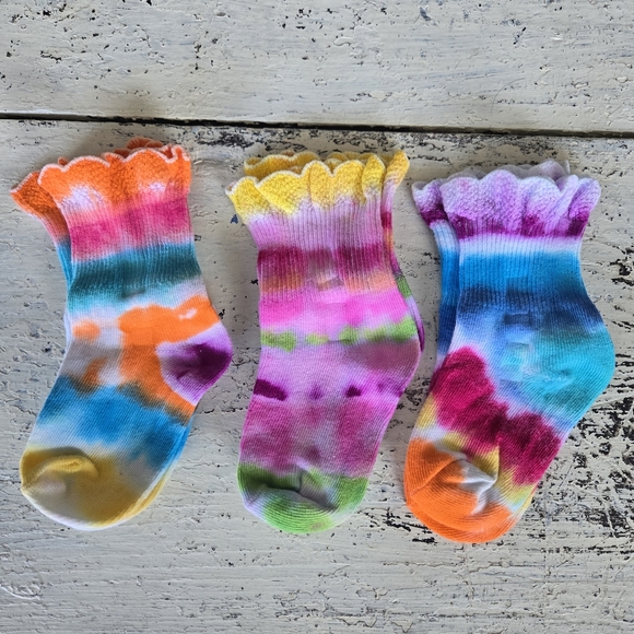 Little Girls Colorful Tie-Dye Midi Socks Set Size 1-3T Ruffle Girly - Picture 1 of 2